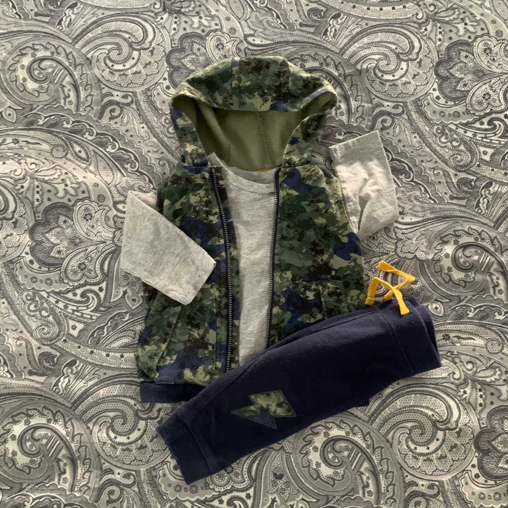 Camo and Navy Vest, Shirt and Pants Set